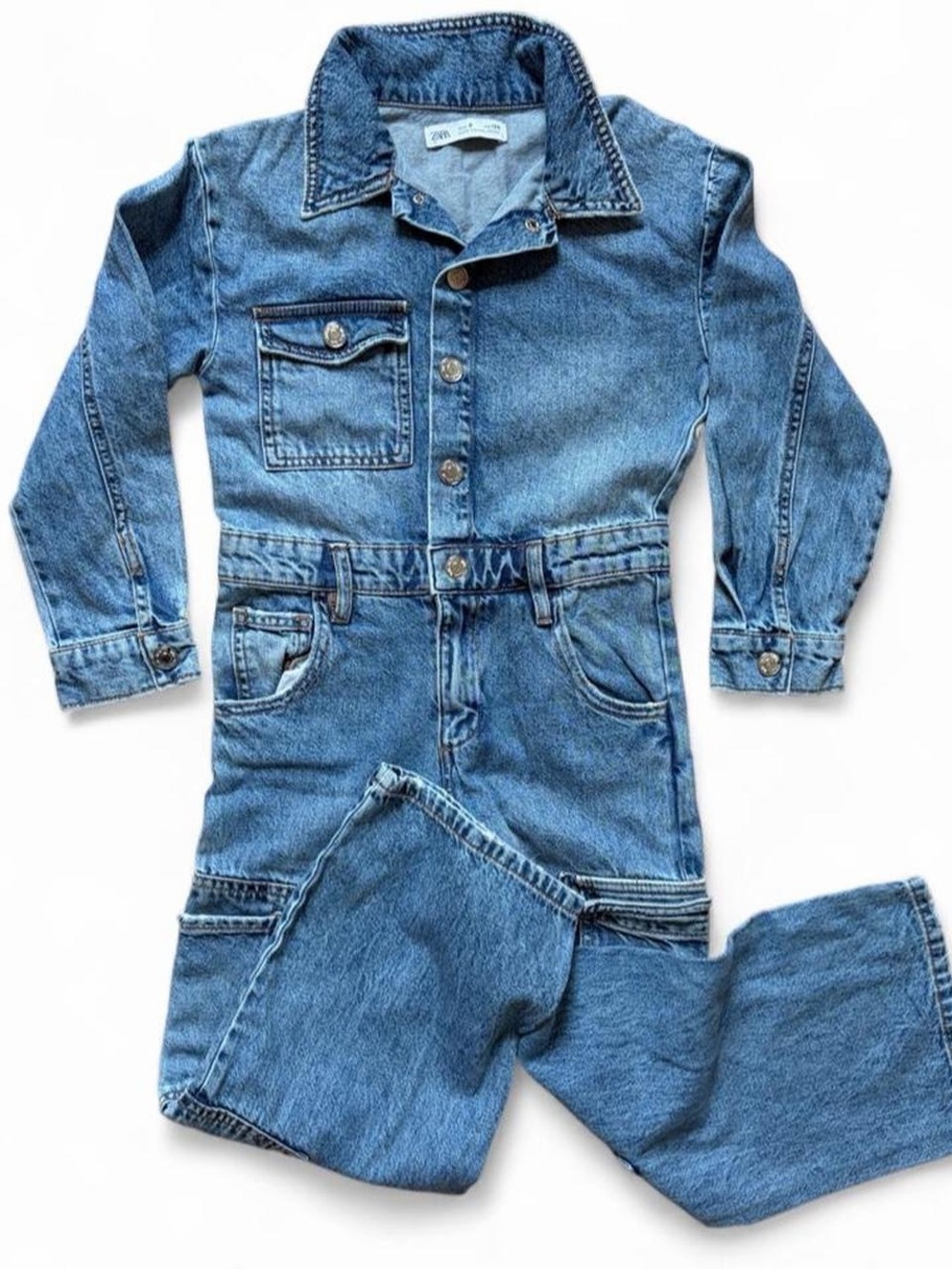 Zara Kids Blue Denim One-Piece Jumpsuit